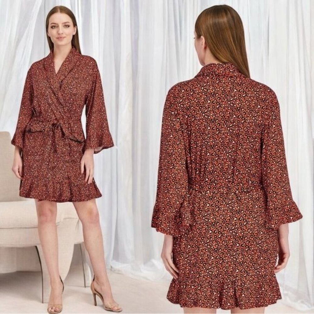 NEW Room Service Intimates Red Black Animal Print Super‎ Soft & Cozy Robe S/M